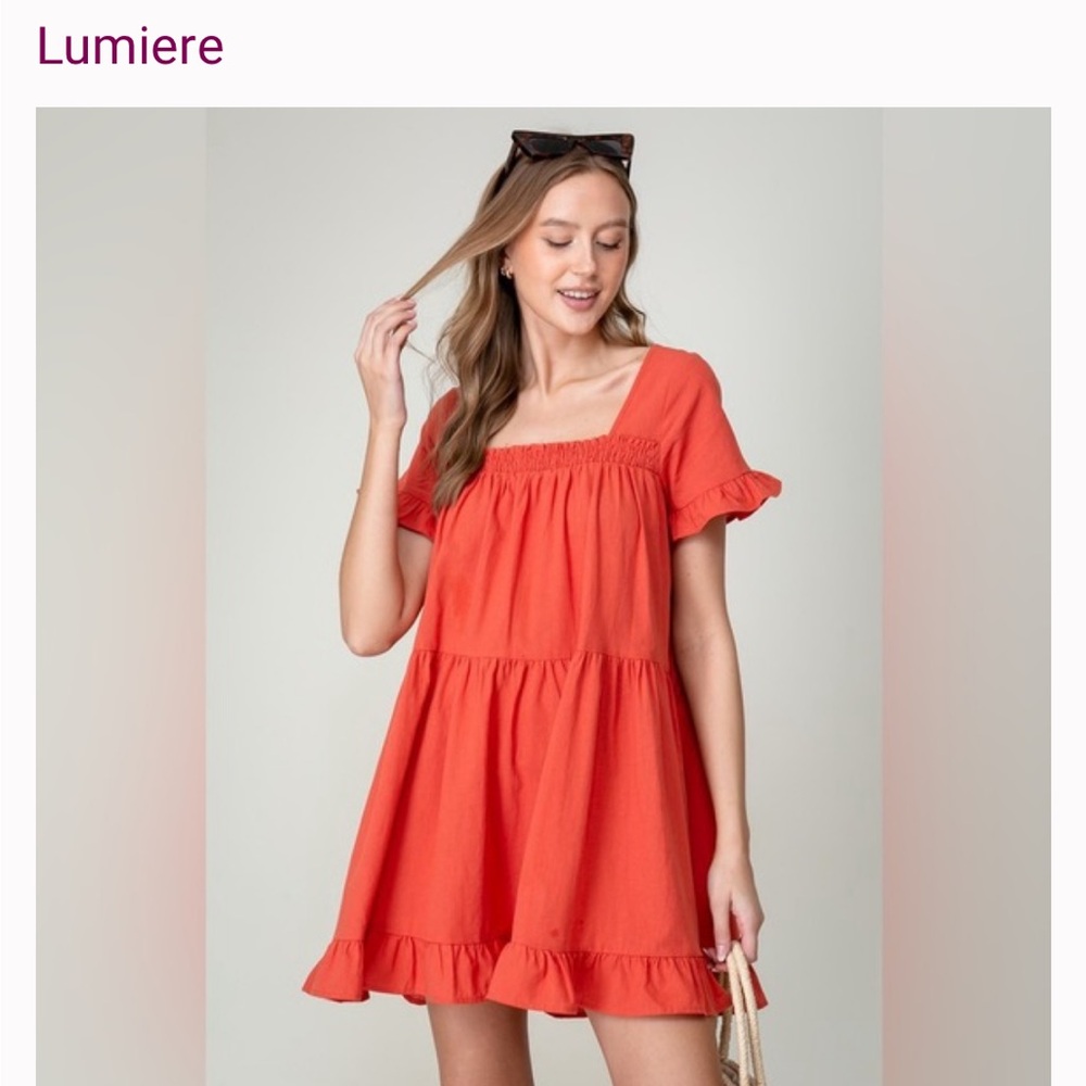 Lumiere Women's Rust Square Neck Babydoll Dress